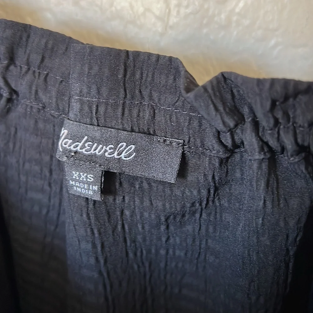 Madewell black seersucker puff sleeve blouse